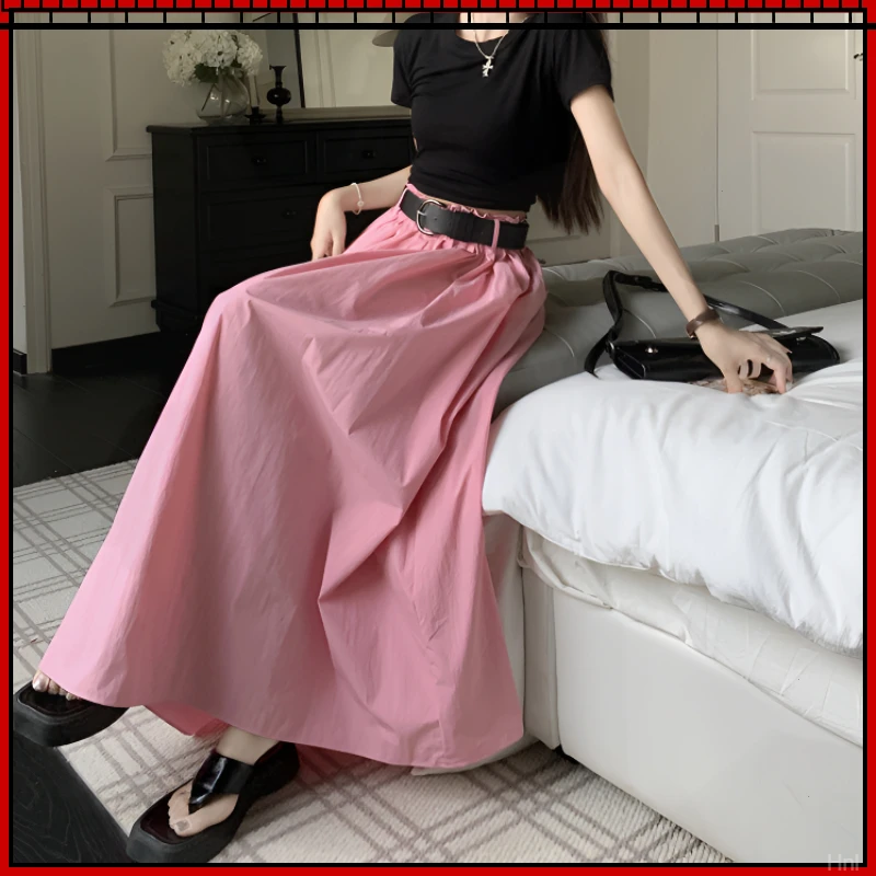 花苞半身裙女粉色高腰显瘦2025时尚洋气百搭简约温柔伞裙中长款