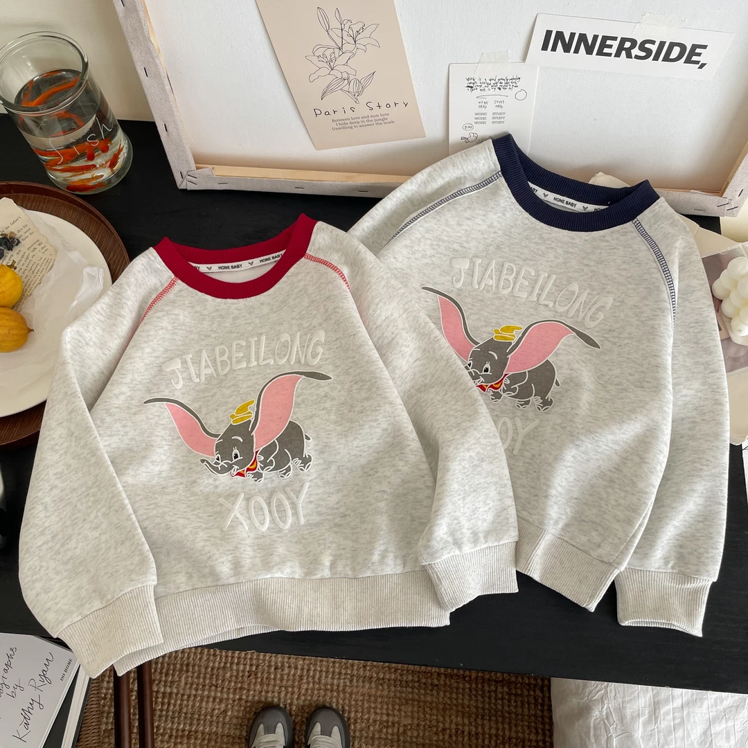 男童春季新款美式复古小飞象卡通印花圆领卫衣