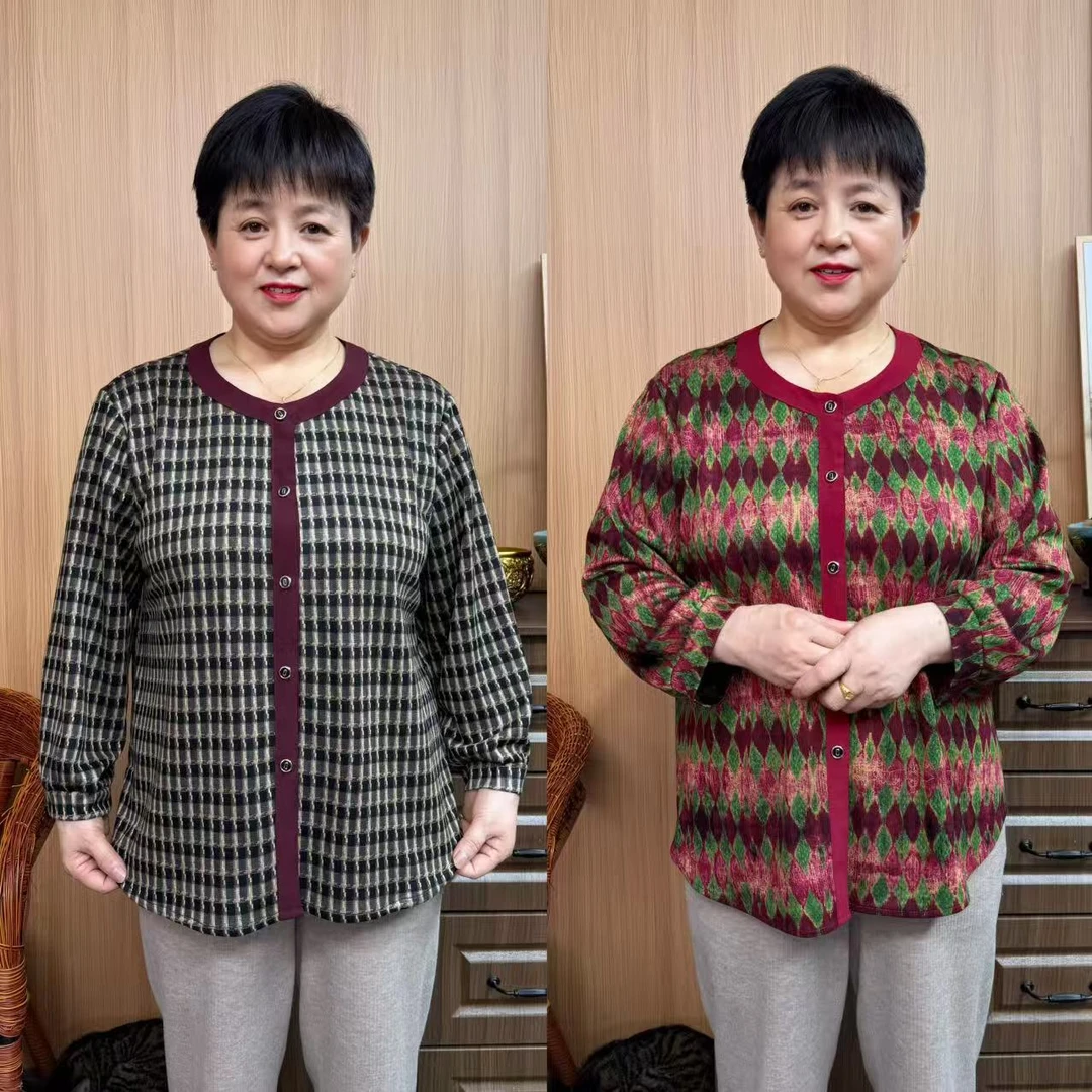 【225斤可穿】加肥加大高弹力秋季开衫圆领中年显瘦上衣宽松妈妈装