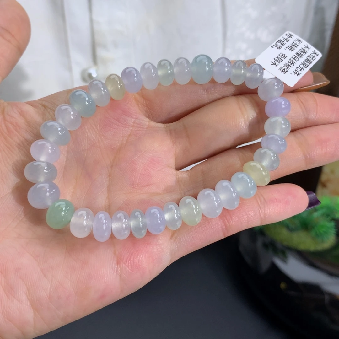 未镶嵌手链翡翠卡7.7-9冰胶马卡龙鼓珠手串
