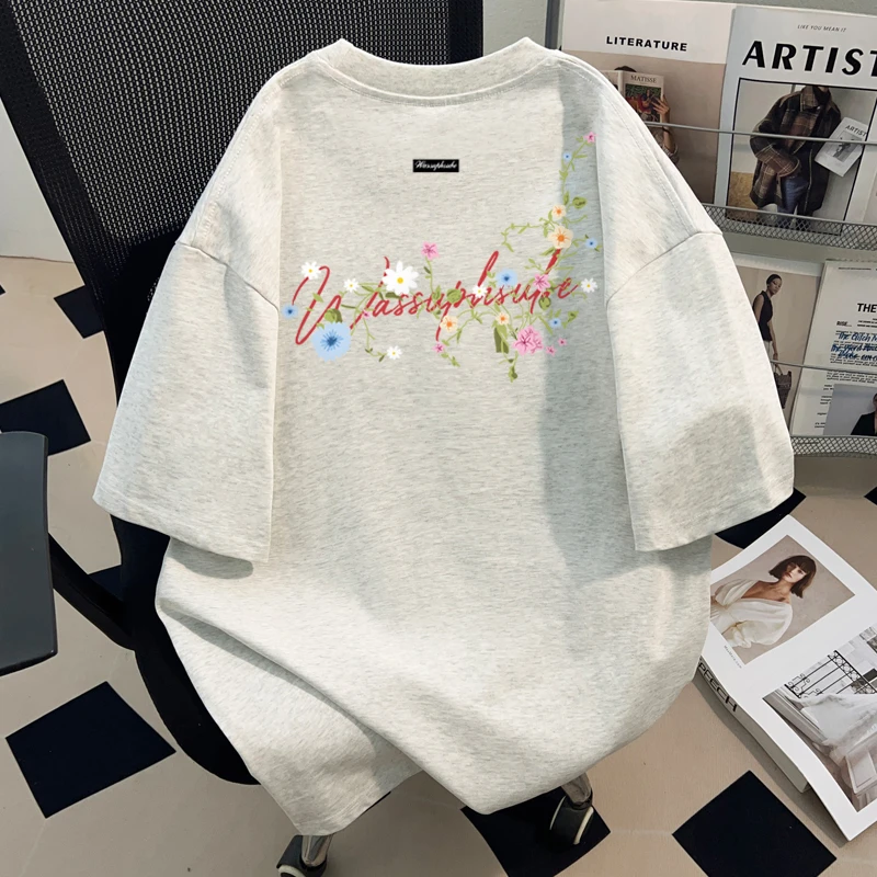 jtrt美式高街字母印花正肩t恤男女夏季短袖宽松情侣潮牌纯棉上衣