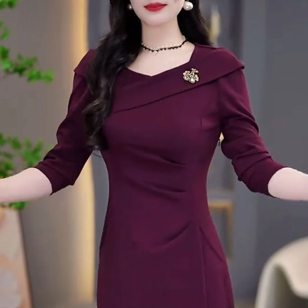 秋季新款收腰显瘦复古百搭中长裙女2025年名媛气质优雅长袖连衣裙