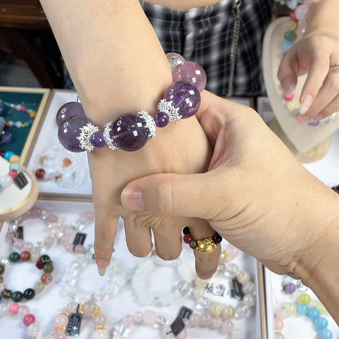 水晶手链银S925镀金镶嵌