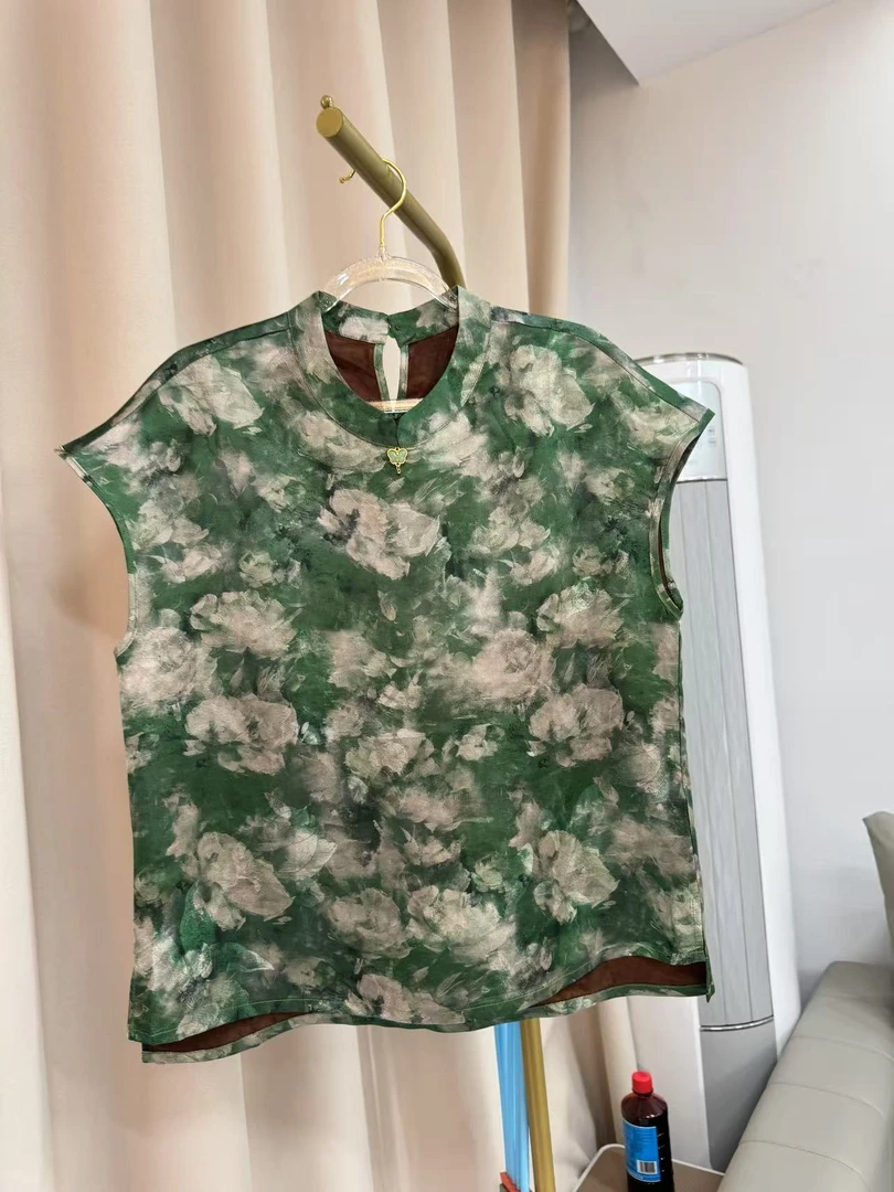 贵夫人-绿韵芳华 重磅牡丹国风时尚百搭女士夏季新中式国风桑蚕丝