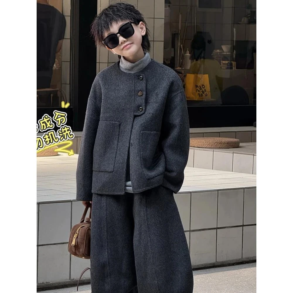 男童套装3-5岁秋装男童秋冬毛呢潮流帅气纯色套12岁男童秋装套装