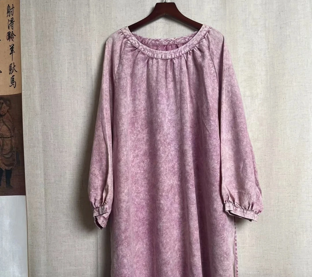 亚麻宽松中长款袍子连衣裙