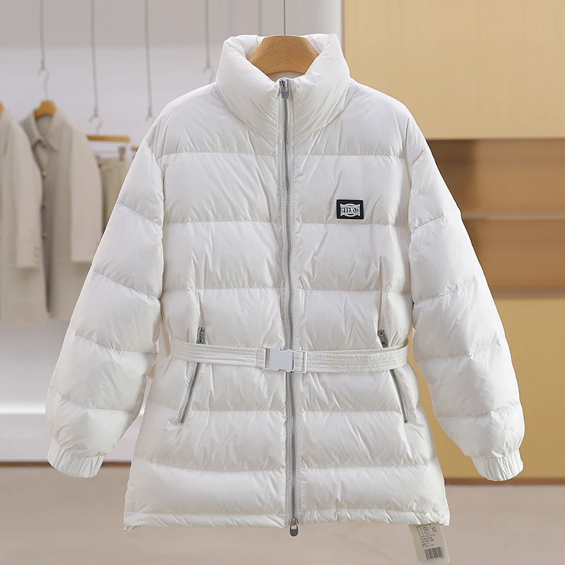 【伍莎-自营】气质立领中长款纯色通勤百搭收腰羽绒服#VZA38H046