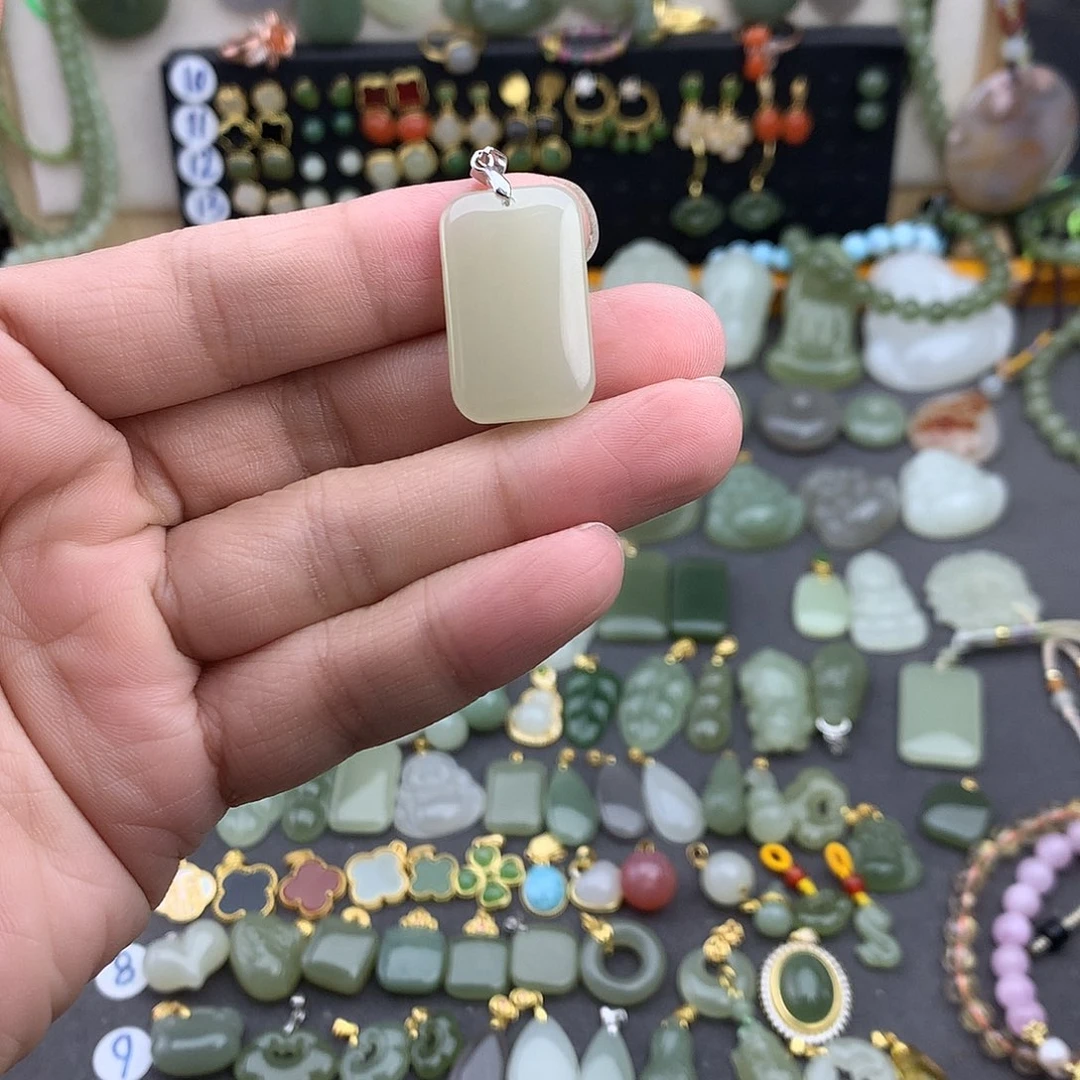 和田玉银S925镶嵌吊坠(不含链)