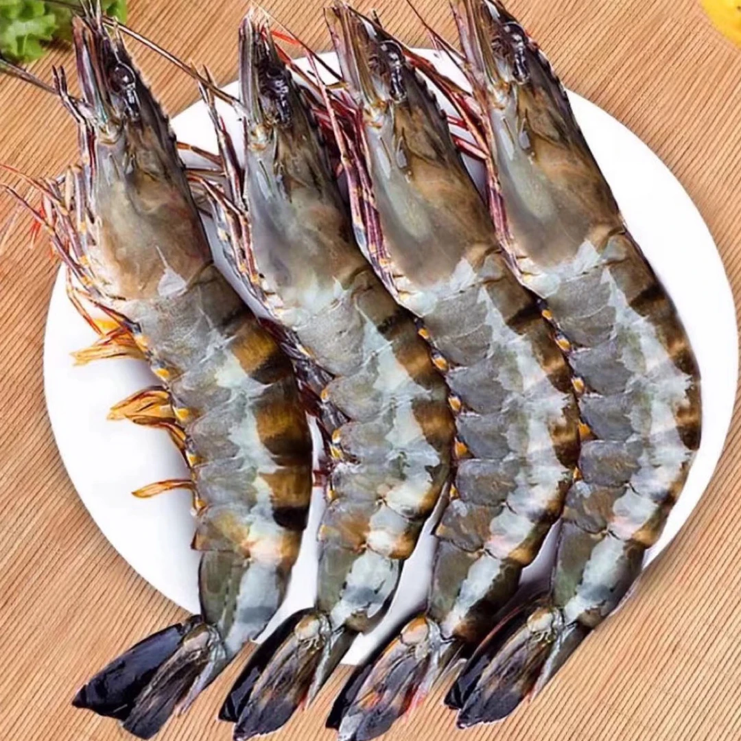 超大新鲜速冻黑虎虾 7-10规格鲜冻老虎虾 3斤/盒*1盒 18只左右