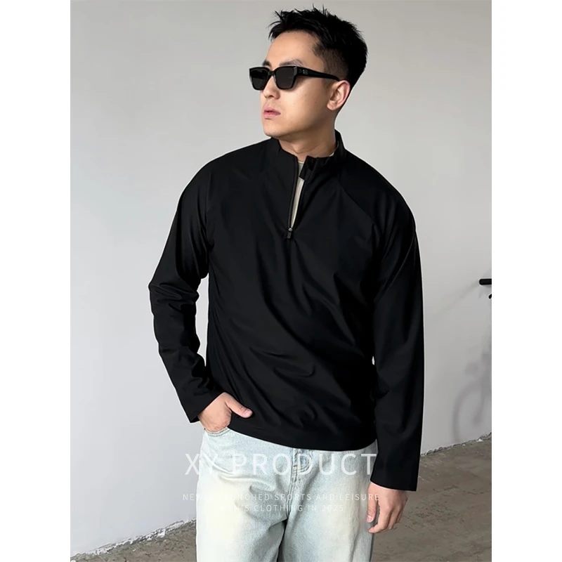 XY察外【凉感弹力】半拉链T恤立体剪裁亲肤弹力轻量长袖tee