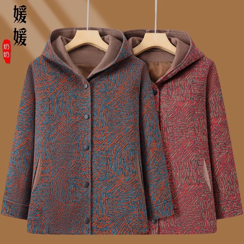 妈妈春装外套时尚连帽外套衣服中老年人女装春秋宽松夹克开衫女装