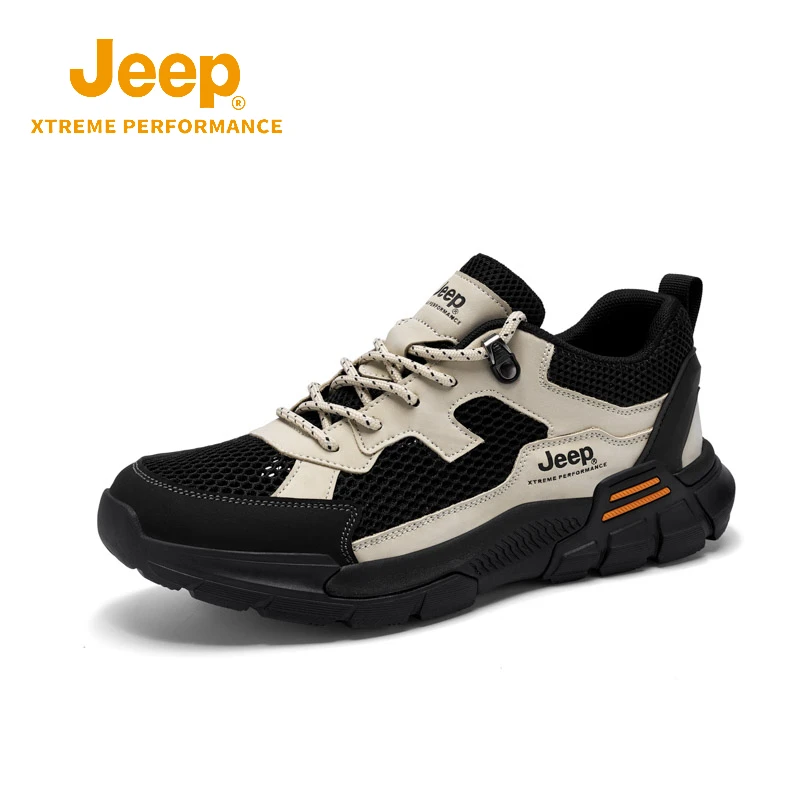 Jeep男鞋户外2025春夏款透气网面鞋防滑耐磨登山鞋野外露营休闲鞋