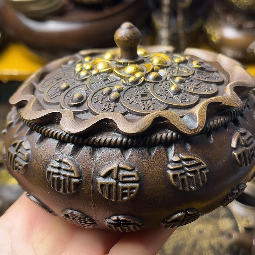 原矿风磨铜钱袋烟灰缸