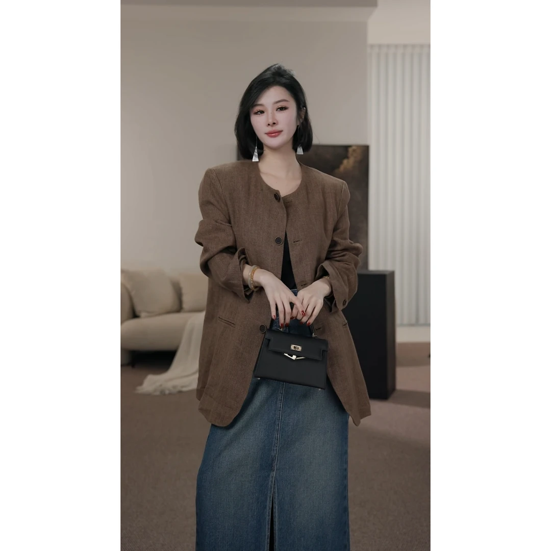 卢尚亚麻后开叉西装1457