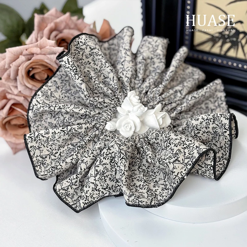 HUASE 精致碎花大肠发圈夏季轻奢高品质慵懒风设计发绳扎马尾头饰