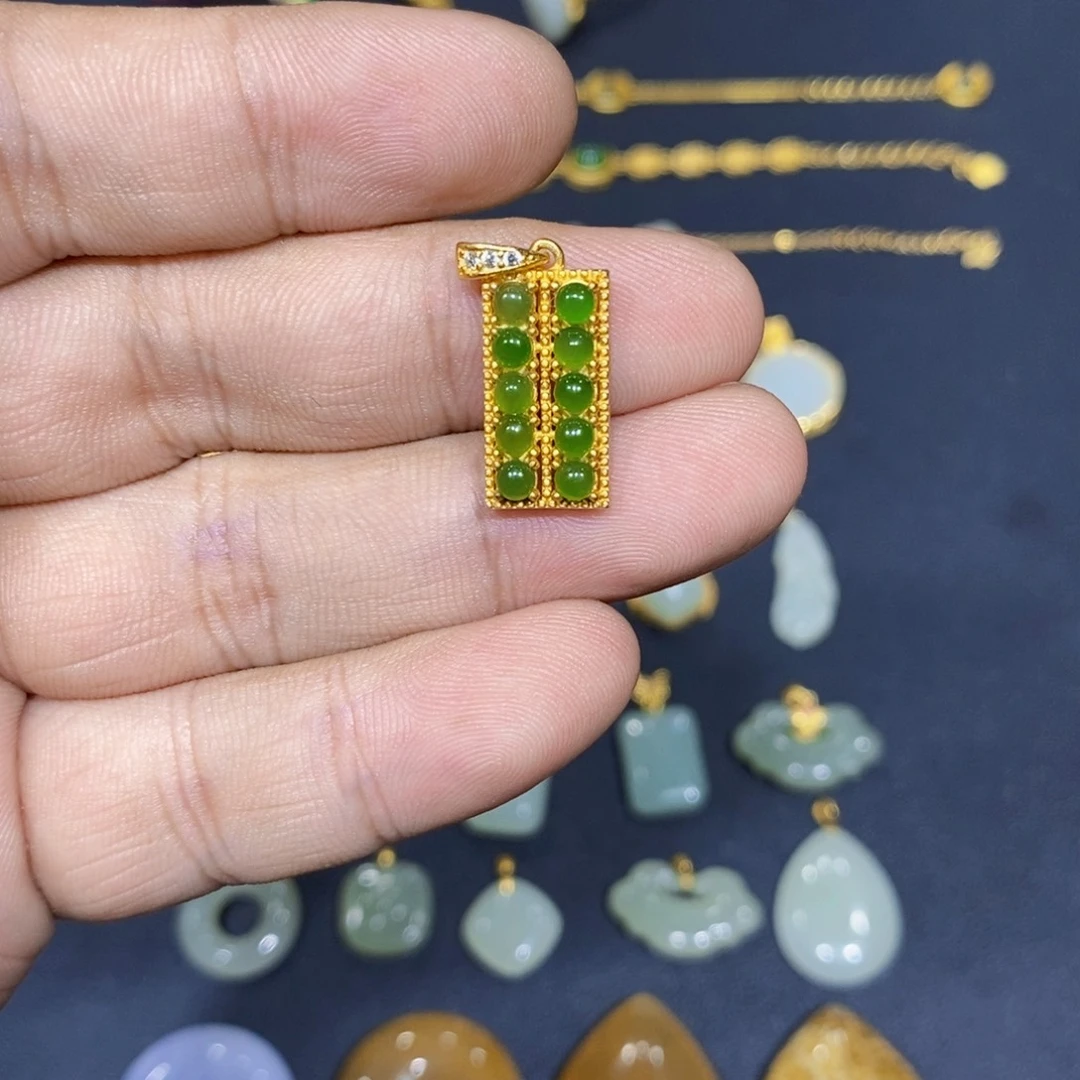 颈饰银S925镀金镶嵌和田玉