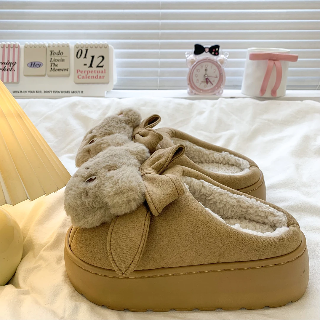 加绒保暖室内厚底棉拖鞋女外穿2025新款秋冬卡通可爱毛毛包头半拖