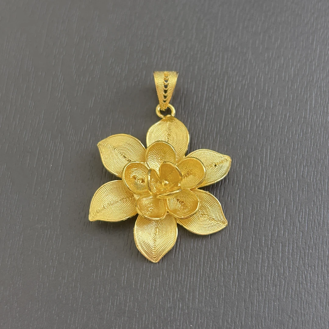 吊坠足银 【店长专享】足银花丝荷花吊坠（单吊坠/不配链）YDZ743