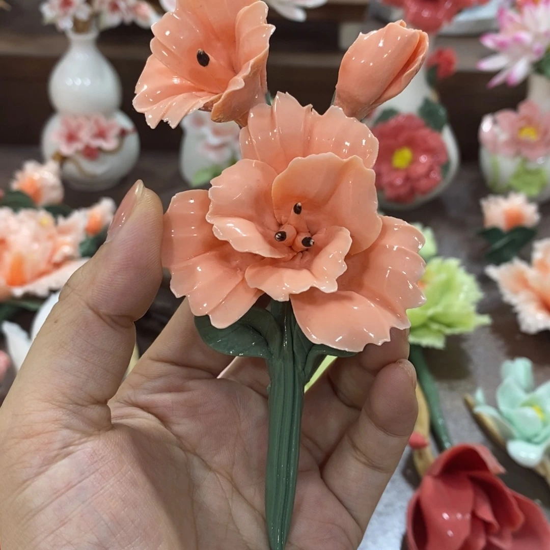 摆件陶瓷手工花摆件工艺品