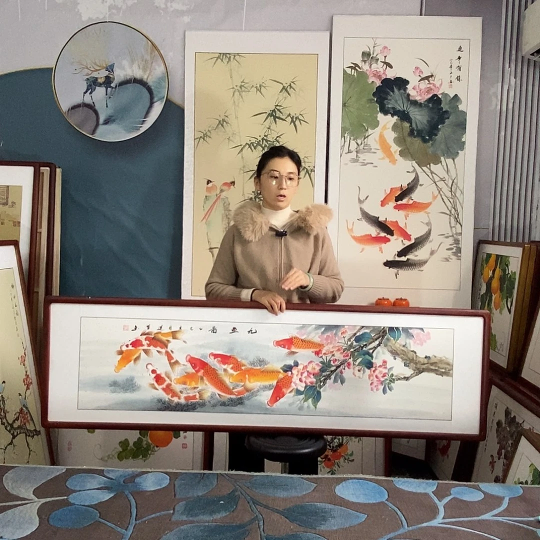 国画手写手绘带框包邮国画作品47✖️162