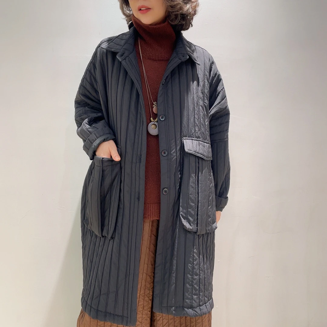 冬季女中长款宽松型大兜立领外套棉