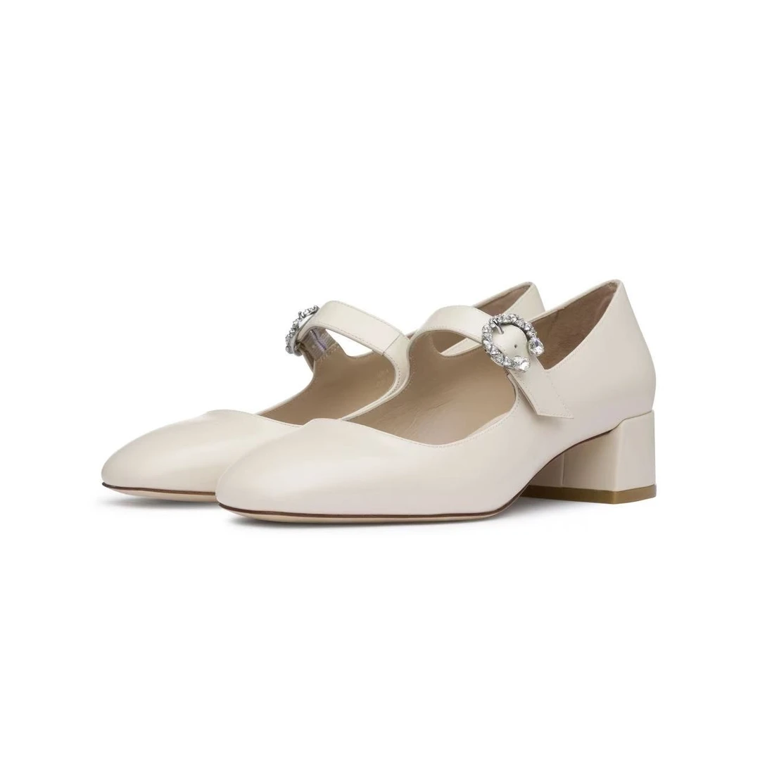 【北京东方SW】GATSBY MARY JANE 35柔和米白抛光牛皮高跟鞋