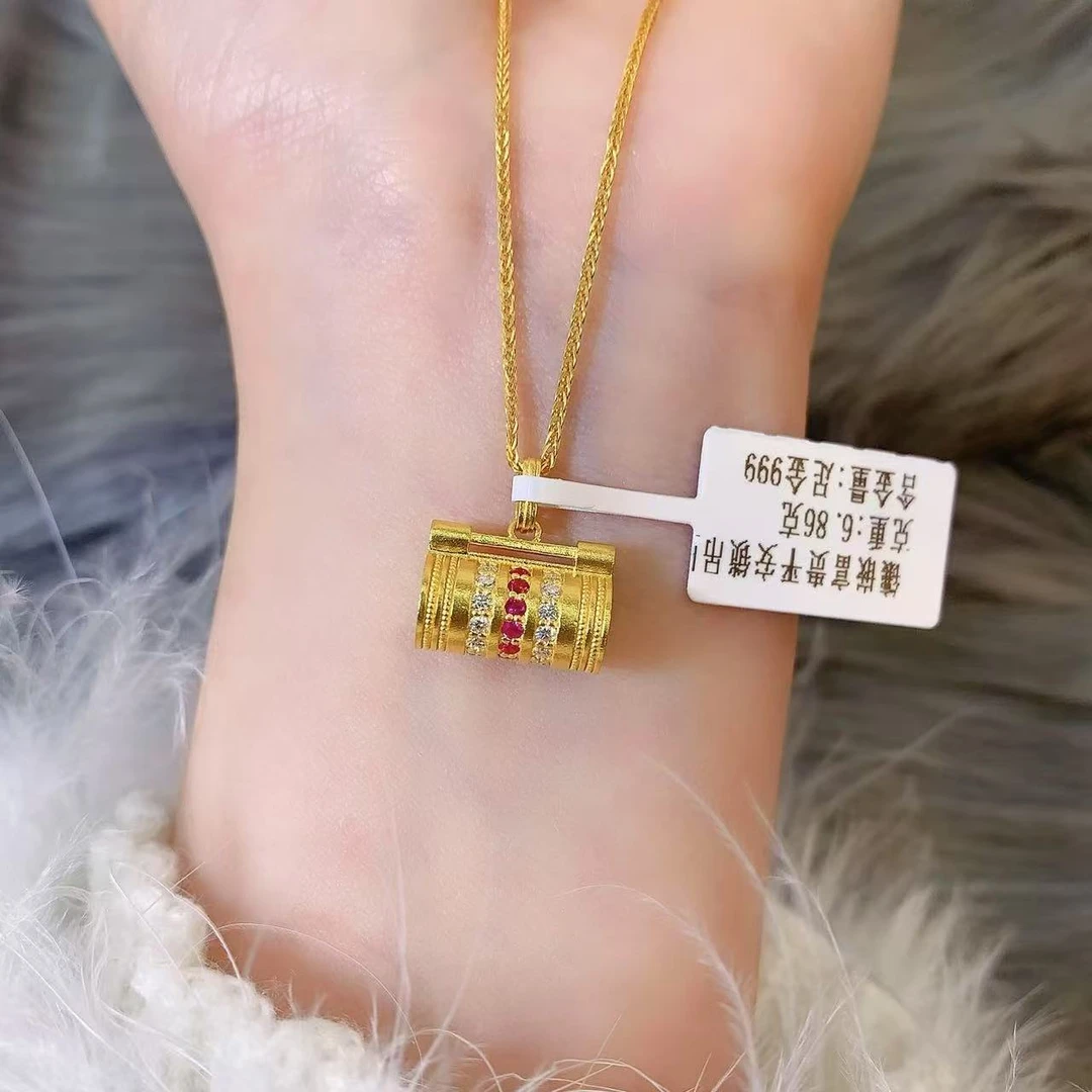 【伟新源】足金999 镶嵌富贵平安锁吊坠6.86克（附加290）不含链