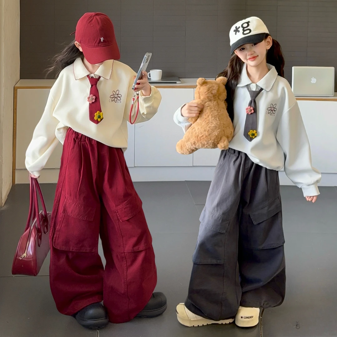 女童秋装套装2025年款衣服儿童春秋款中发帖休闲潮款工装裤两件套