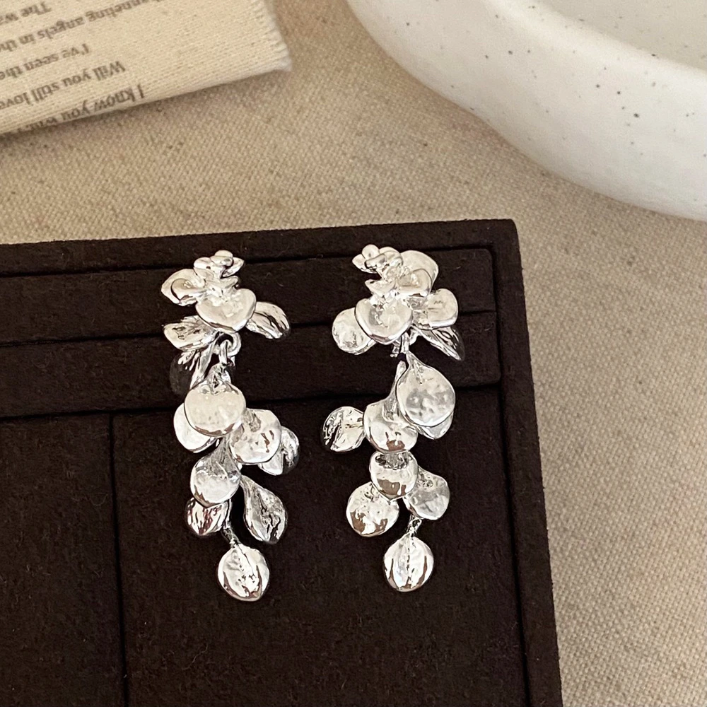 铜合金耳饰 中式复古轻奢高级感叶子流苏耳钉小众设计百搭耳饰