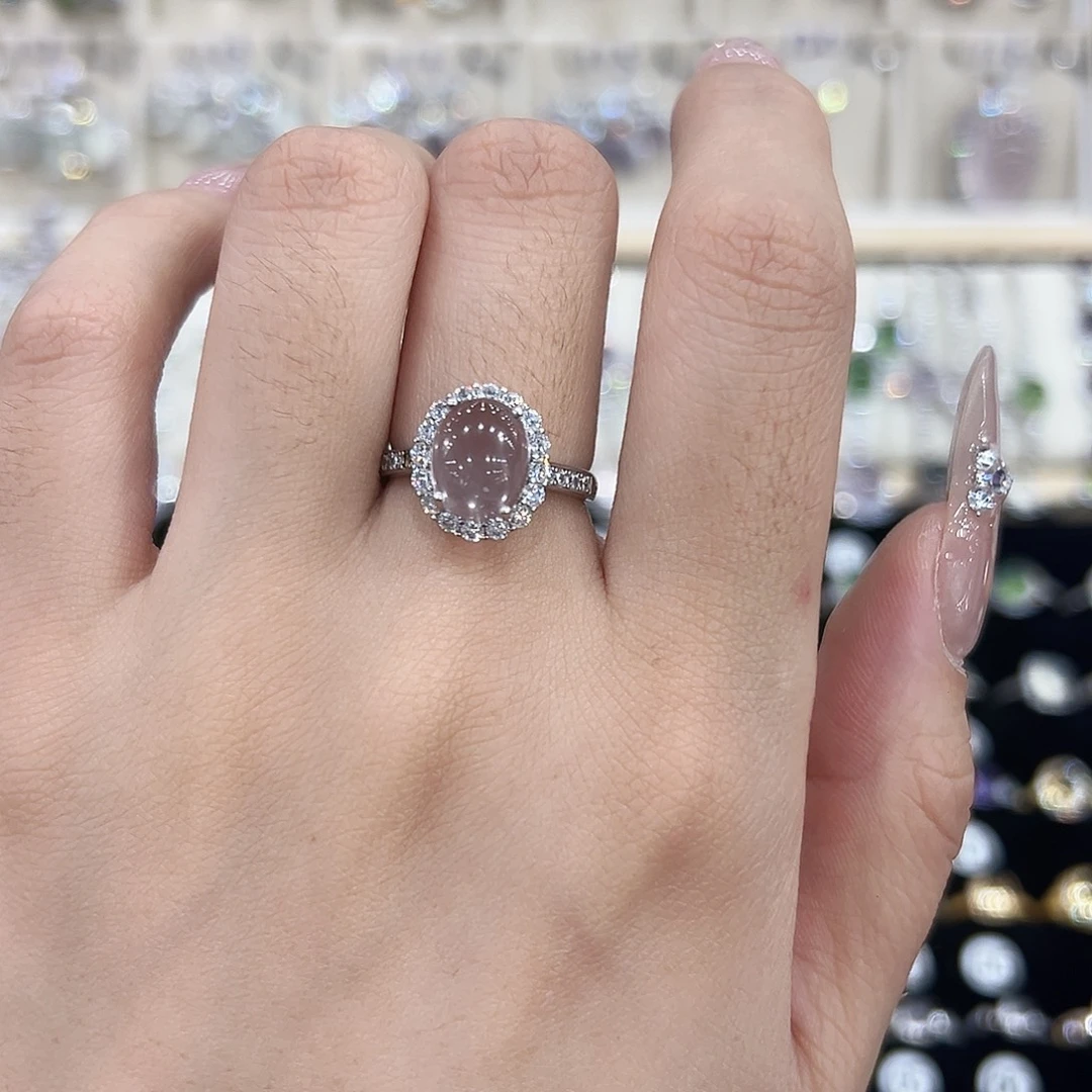 芙蓉石银S925镶嵌戒指