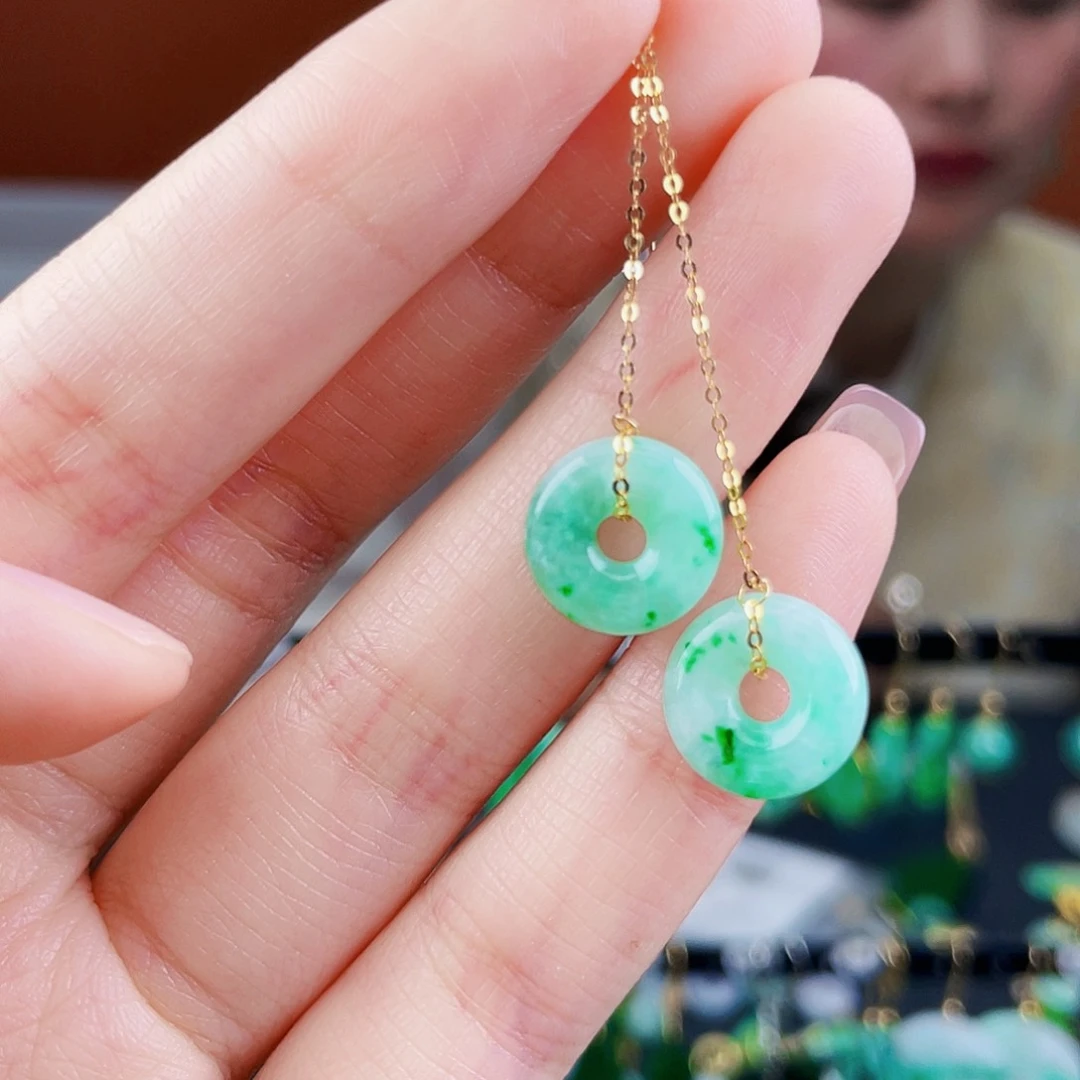 翡翠18K金镶嵌耳饰饰品