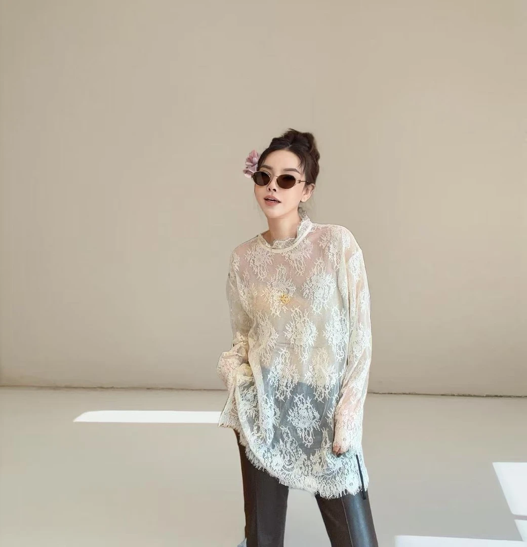 【丽丽推荐】立领百搭长款睫毛蕾丝