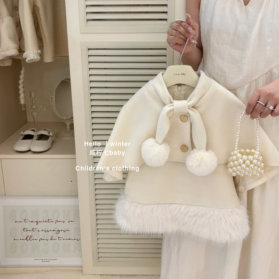 【现】留洋千金！女童冬季毛呢套装斗篷披风气质外套连衣裙两件套