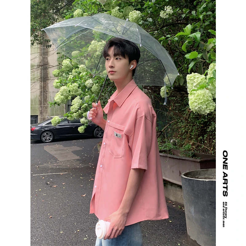 【ONEARTS】衬衣短袖薄款法式青春流行设计感港味上衣印染衬衫夏季