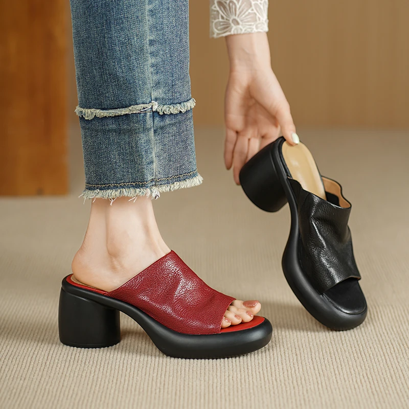 【意大利-高奢】Upretty~好穿不累脚⭐厚底7cm 羊皮轻底露趾凉拖