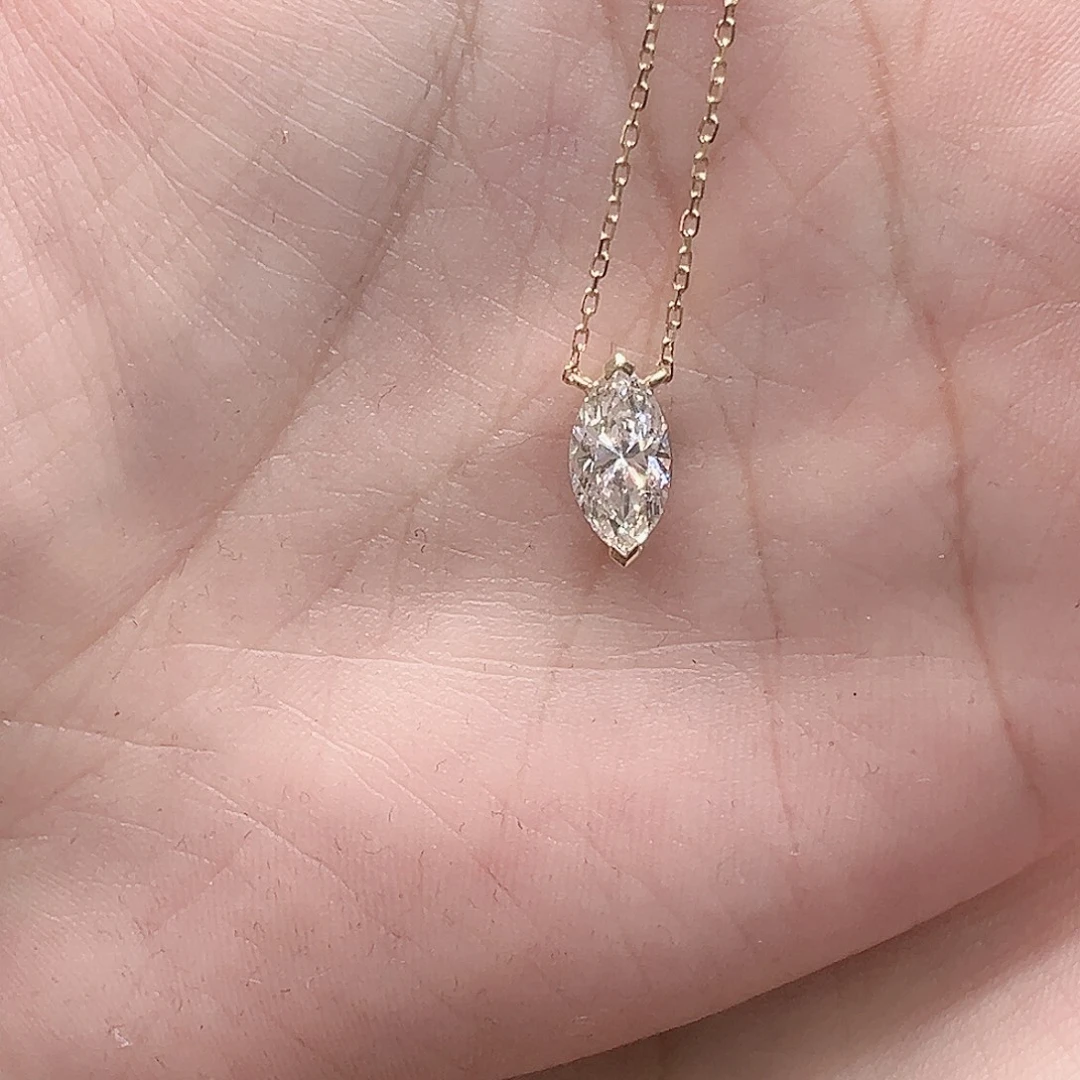18K金镶嵌实验室培育钻石项链1.104ct K黄马眼形单钻项链45cm