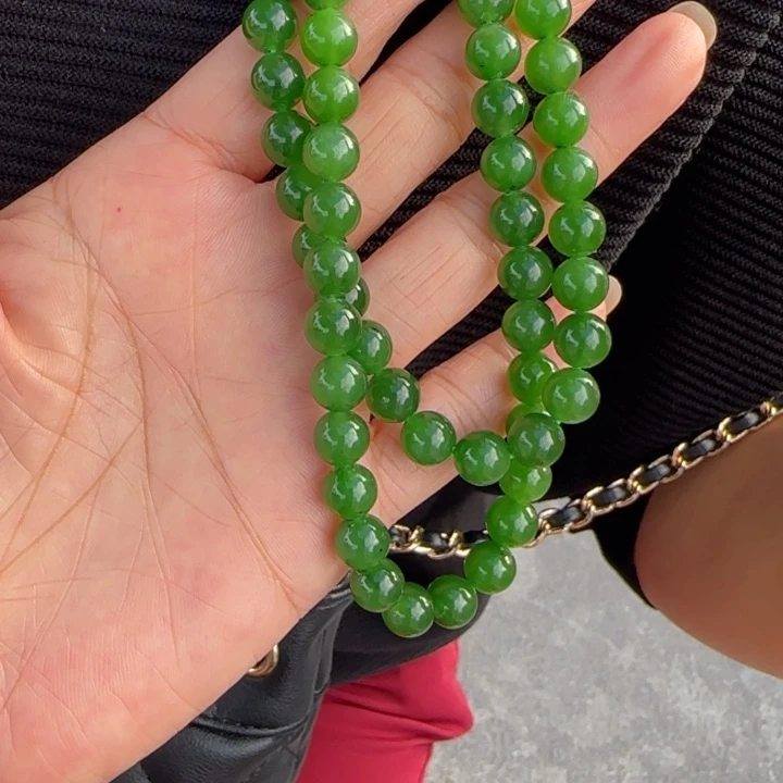 手链未镶嵌和田玉卡8碧玉辣阳绿项链