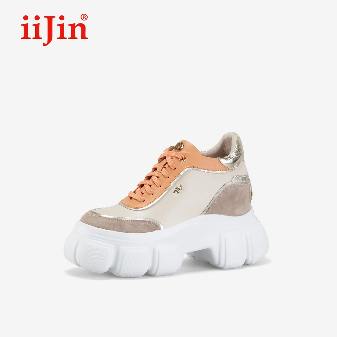 iiJin艾今官方23秋冬新品9.5cm撞色厚底内增高休闲鞋女YF918CWA