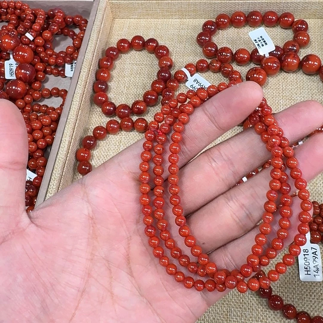 南红玛瑙未镶嵌手链原矿南红项链4mm➕高品质瓦西柿子锦