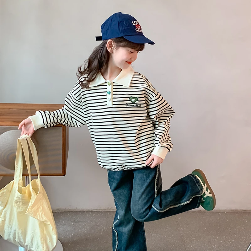 女童卫衣秋装2024新款洋气儿童春秋款长袖秋季POLO领上衣潮8804