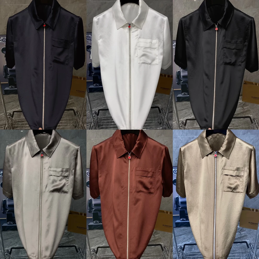 夏季新款男士轻奢时尚百搭丝滑垂感醋酸拉链短袖 8150