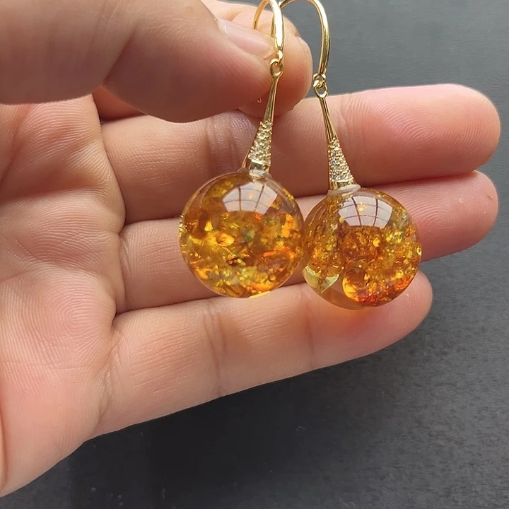 琥珀未镶嵌裸石耳坠