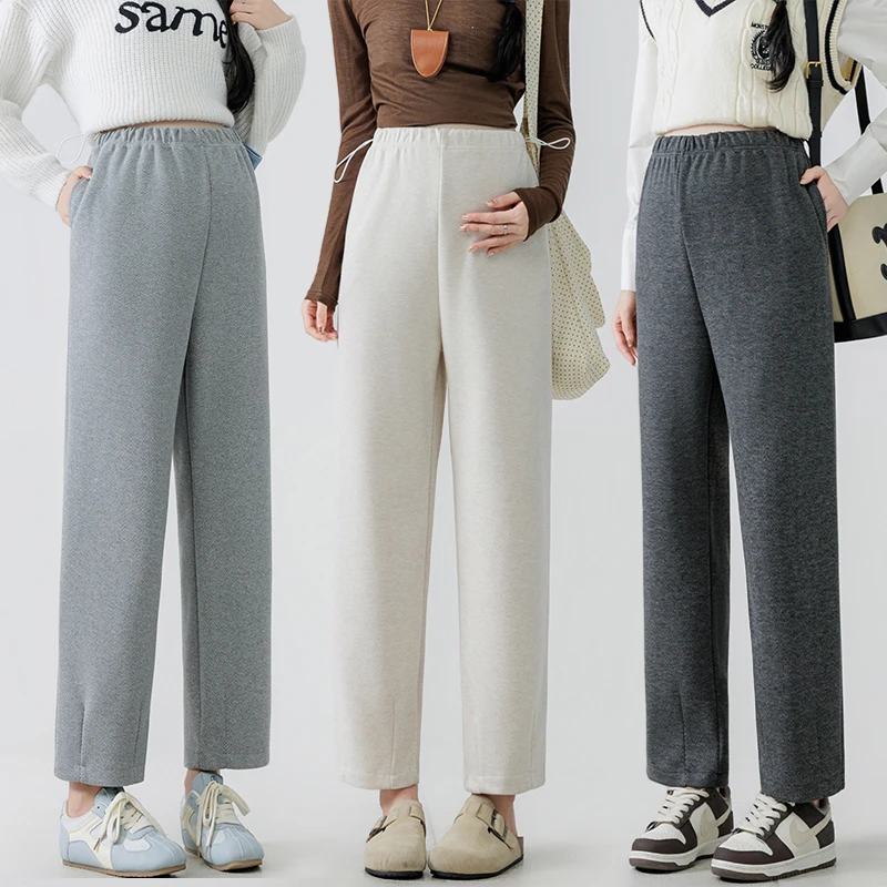 孕妇裤子早秋装人字纹毛呢裤九分裤直筒烟管裤韩版宽松小脚裤高腰