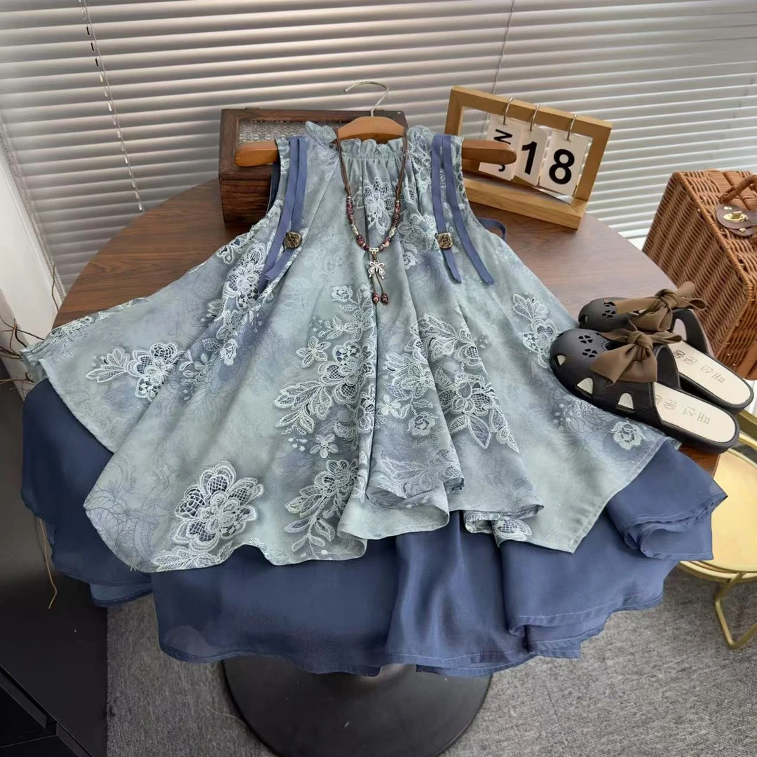 女童夏季森系连衣裙宽松大裙摆背心裙