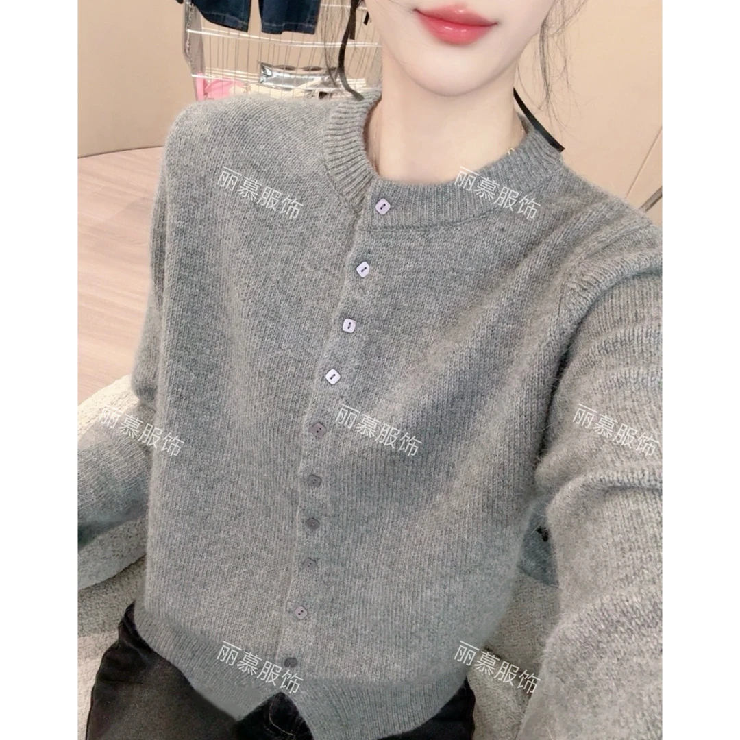 【小方扣】早秋新款小方块圆领纯色建议百搭针织开衫洋气女装1271