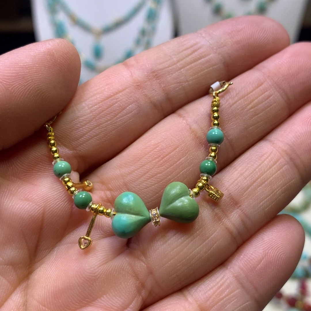 绿松石银S925镀金镶嵌半链