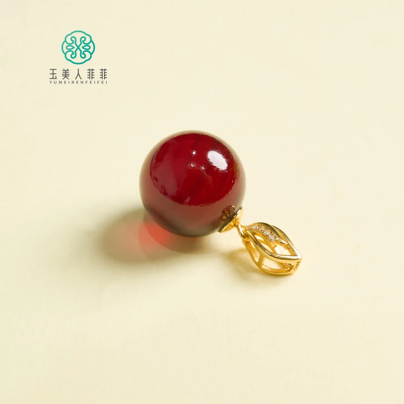 石惑珠宝^琥珀圆珠吊坠约15mm-多样性发一