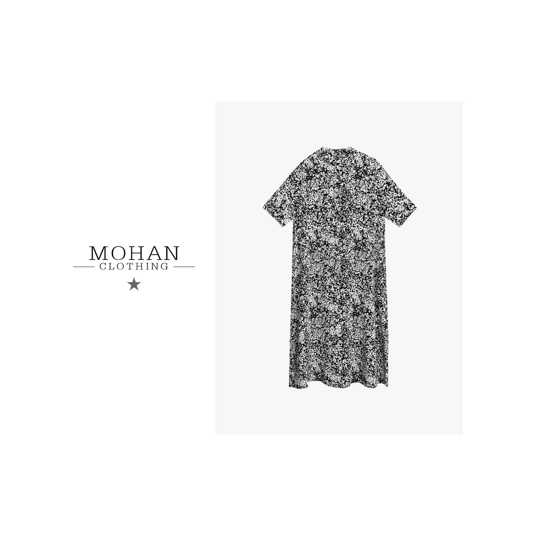 CLOTHING/墨含高奢时尚复古碎花显瘦显白百搭通勤气质连衣裙WJ570