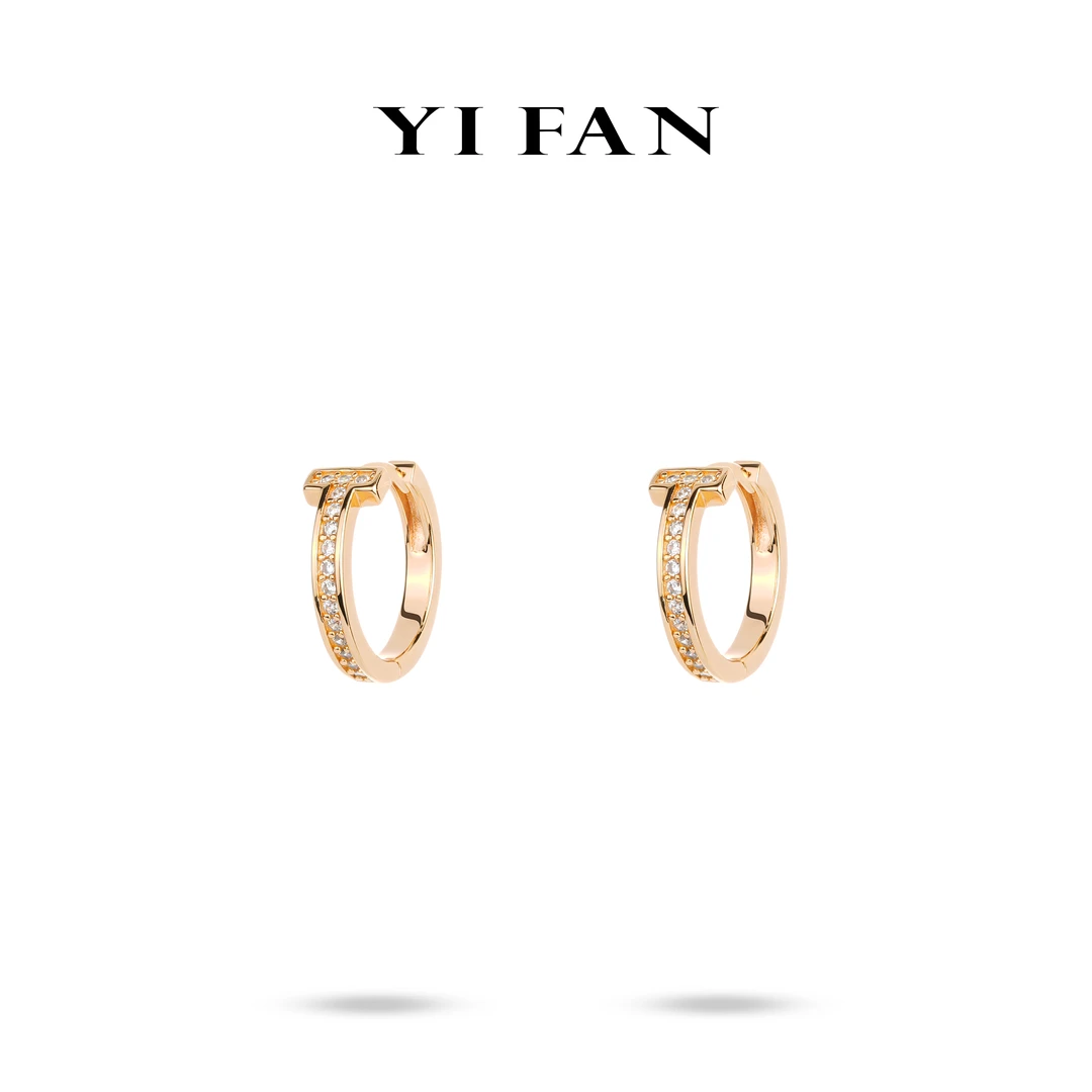 925银合成锆石耳饰 3895-香槟金半圈满钻OT百搭耳环