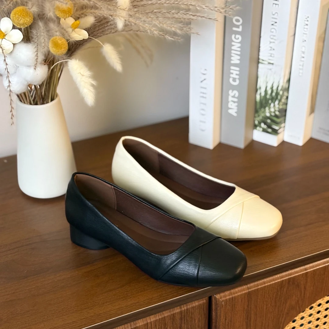 3cm/羊皮/真皮新款防滑舒适粗跟百搭轻便浅口单鞋1005